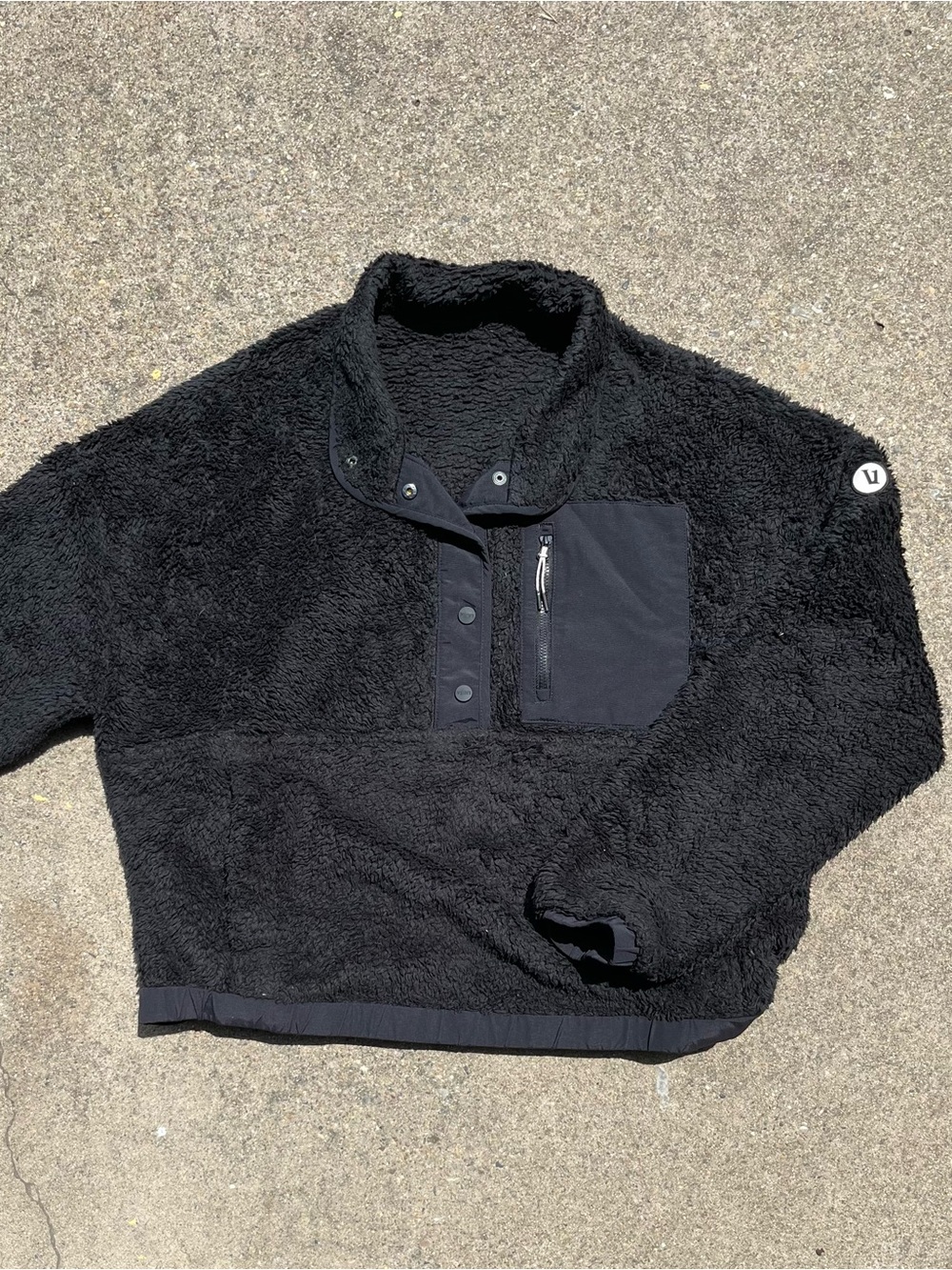Vuori Sherpa Snap Pullover Fleece Black Oversized Boxy Jacket Large